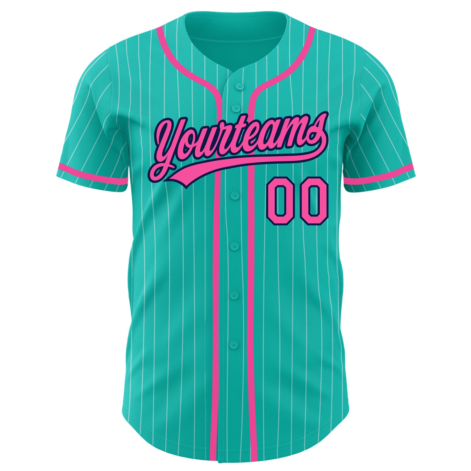 Custom Aqua White Pinstripe Pink-Navy Authentic Baseball Jersey - Image 3