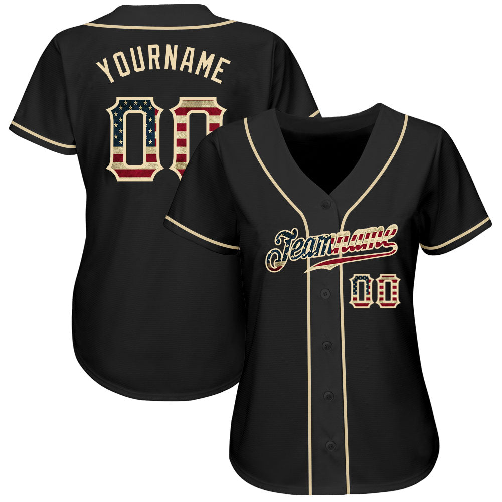 Custom Black Vintage USA Flag-Cream Authentic Baseball Jersey - Image 3