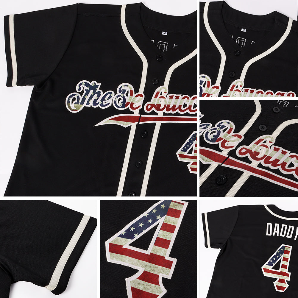 Custom Black Vintage USA Flag-Cream Authentic Baseball Jersey - Image 2