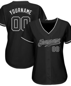Alternative view of Custom Black Black-White Authentic Baseball Jersey