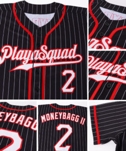 Alternative view of Custom Black White Pinstripe White-Red Authentic Baseball Jersey