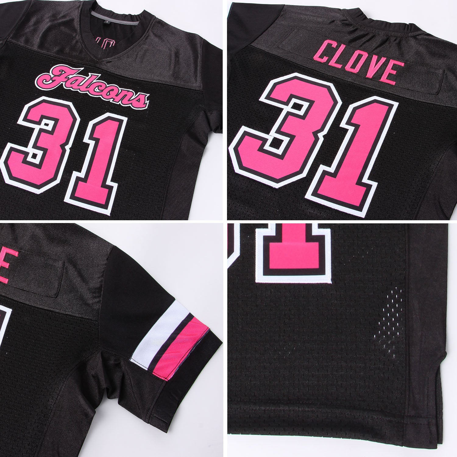 Custom Black Pink-White Mesh Authentic Football Jersey - Image 5