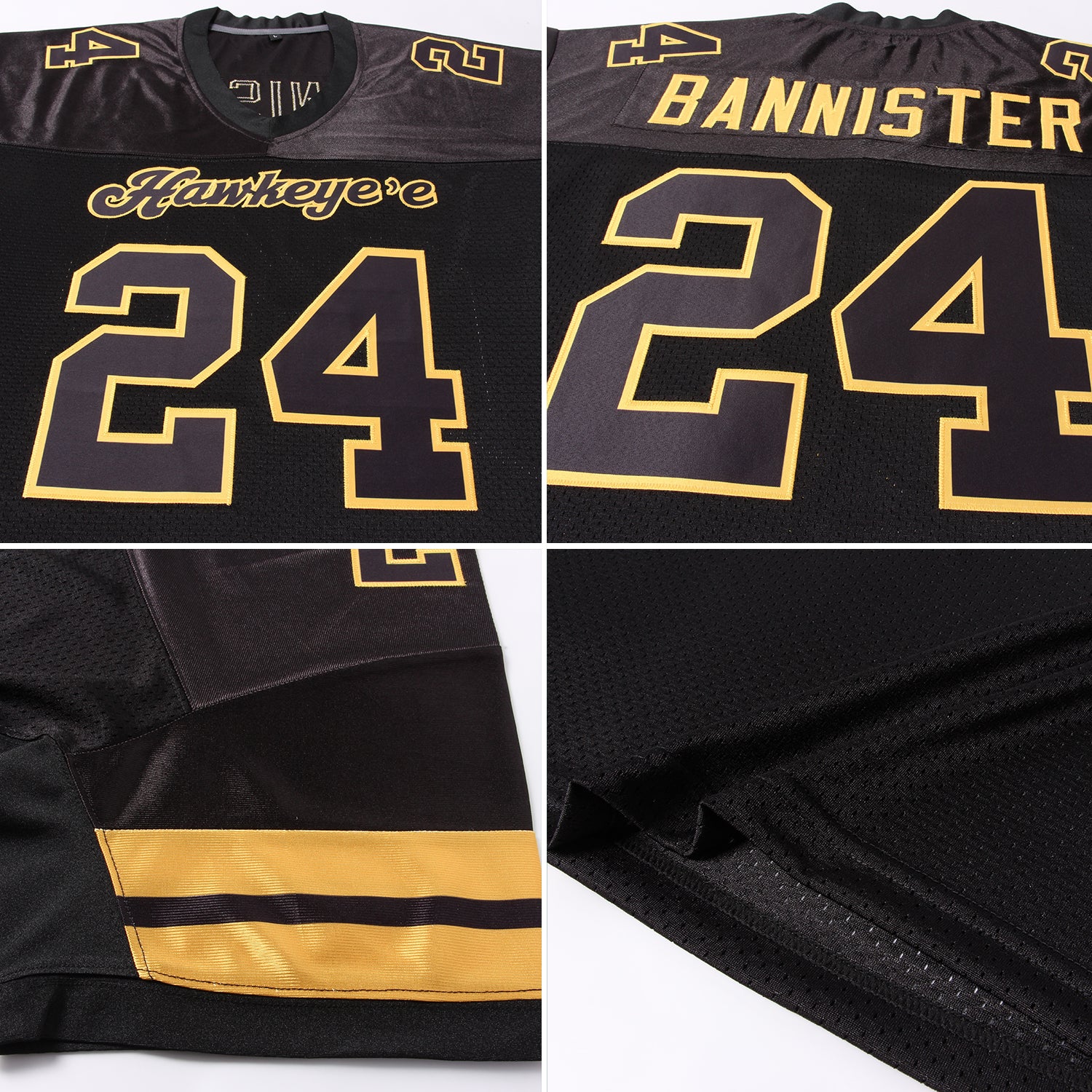 Custom Black Black-Gold Mesh Authentic Football Jersey - Image 5