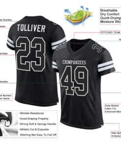 Alternative view of Custom Black Black-White Mesh Authentic Football Jersey