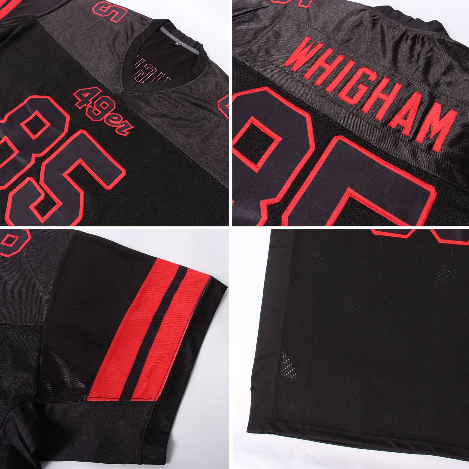 Custom Black Black-Red Mesh Authentic Football Jersey - Image 5
