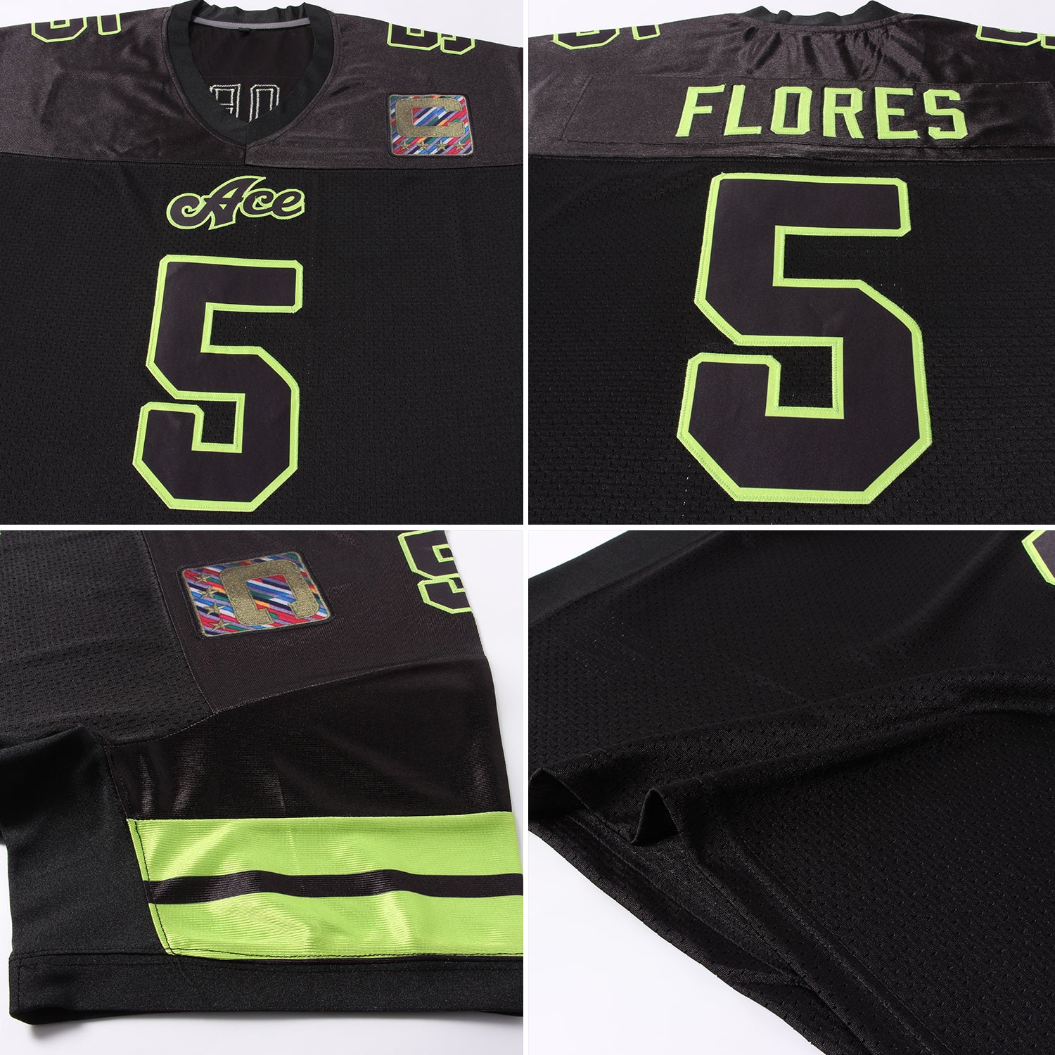 Custom Black Black-Neon Green Mesh Authentic Football Jersey - Image 5