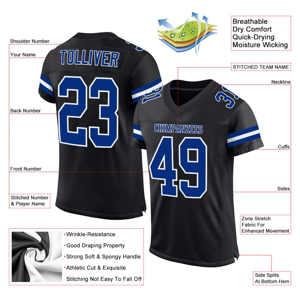 Custom Black Royal-White Mesh Authentic Football Jersey - Image 2