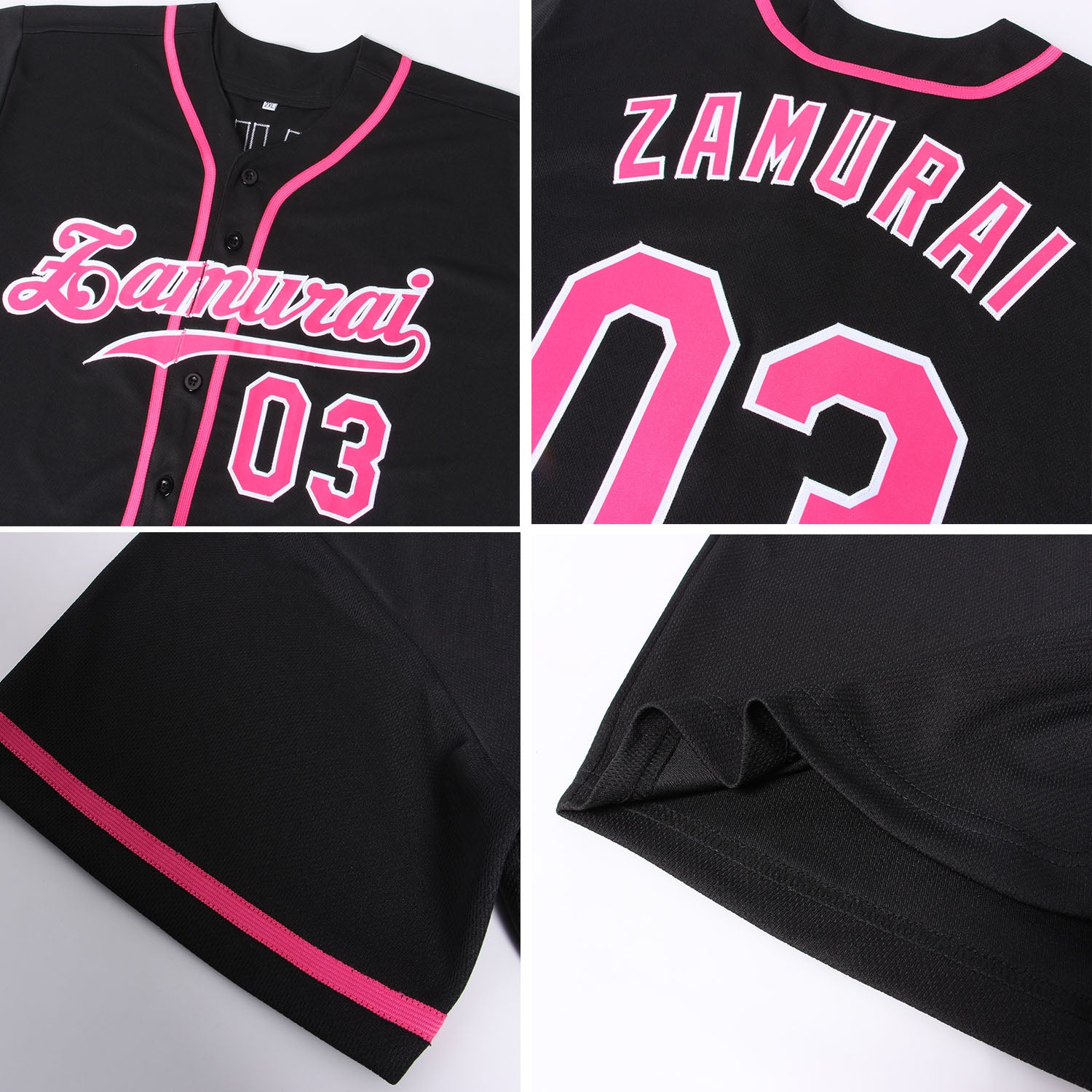 Custom Black Pink-White Authentic Baseball Jersey - Image 6