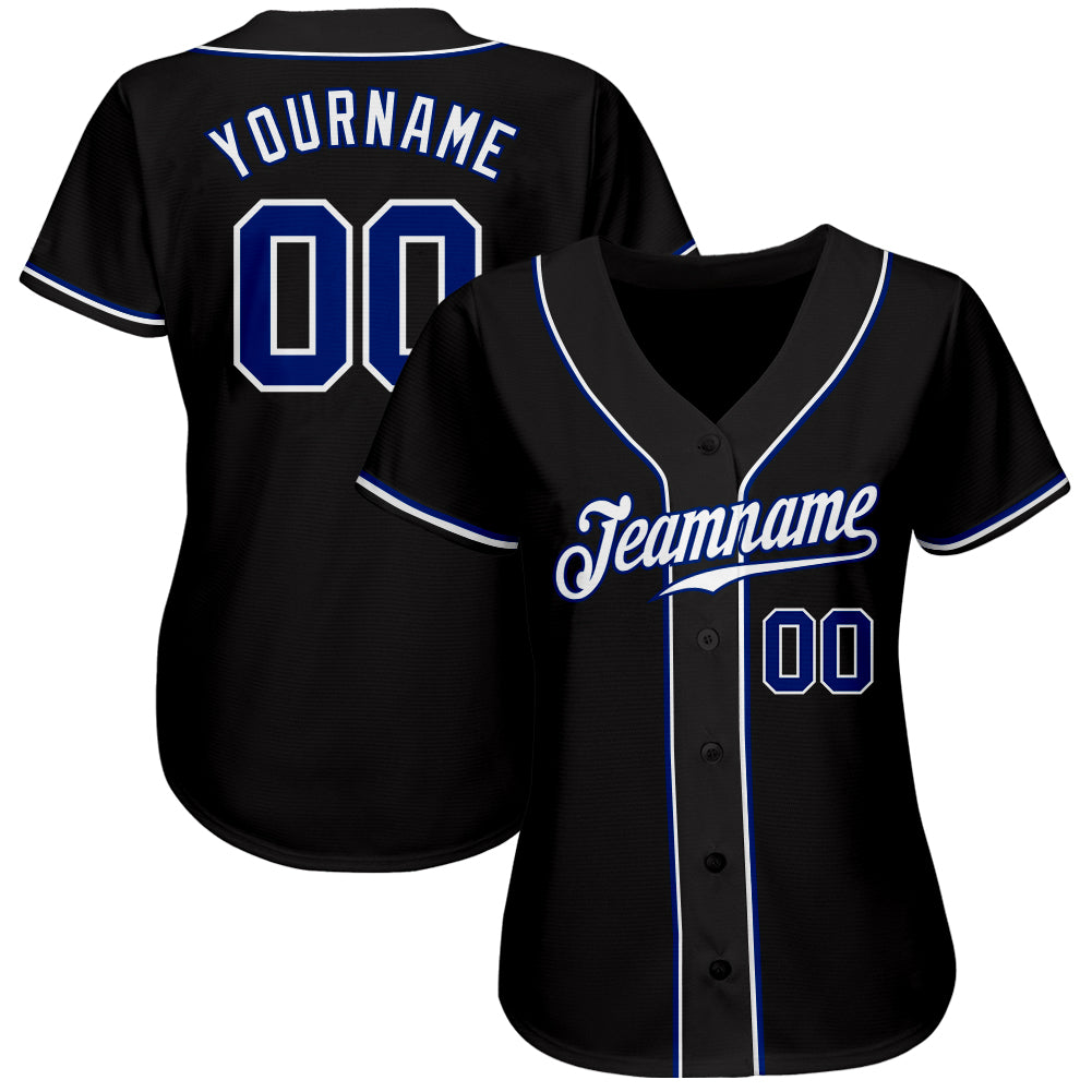 Custom Black Royal-White Authentic Baseball Jersey - Image 2