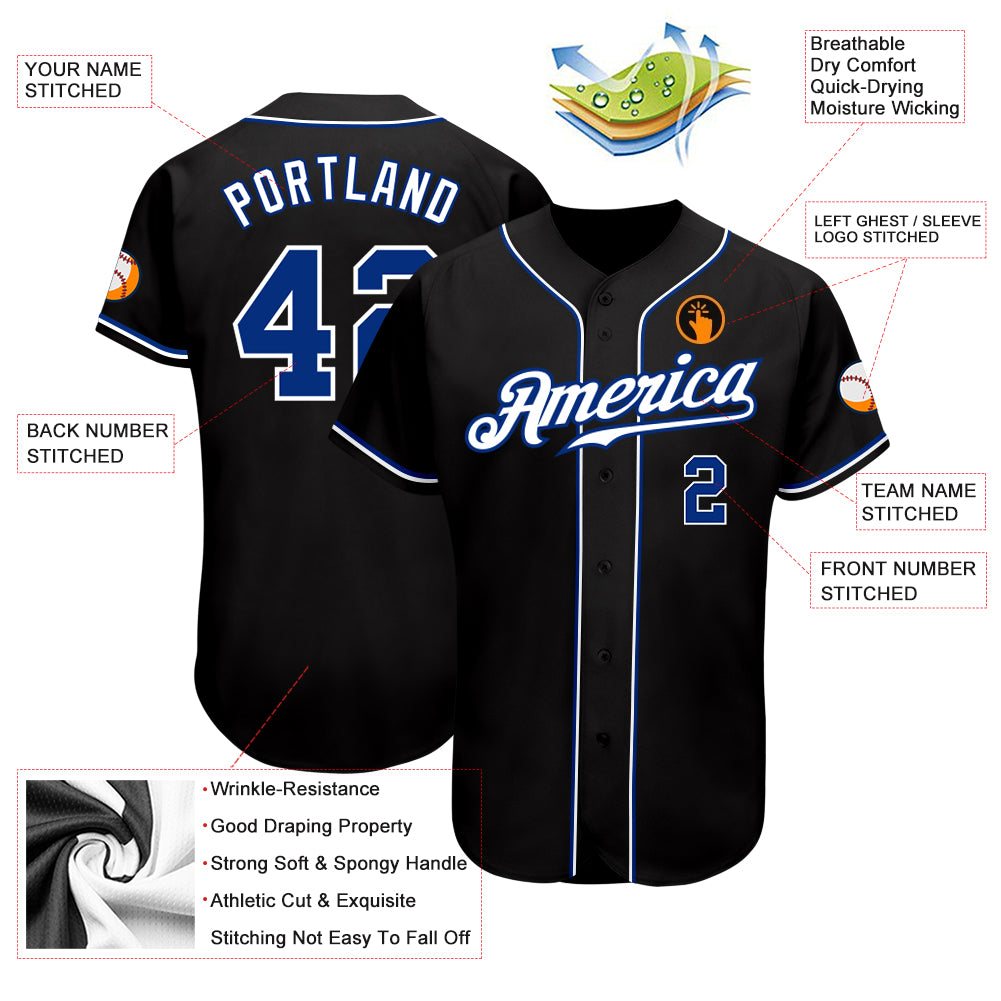 Custom Black Royal-White Authentic Baseball Jersey - Image 3