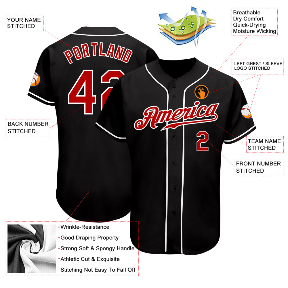 Custom Black Red-White Authentic Baseball Jersey - Image 4