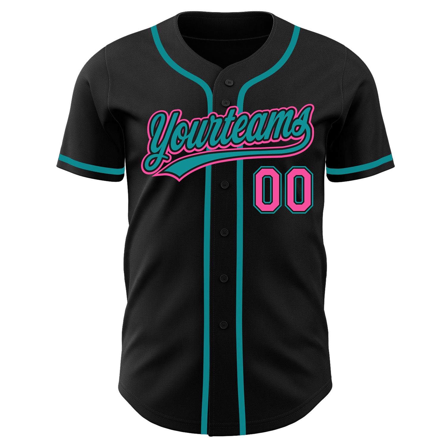 Custom Black Pink-Teal Authentic Baseball Jersey - Image 5