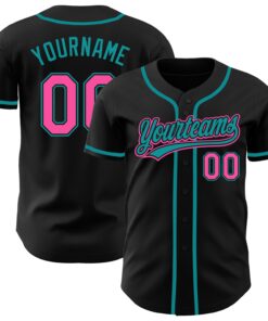 Custom Black Pink-Teal Authentic Baseball Jersey