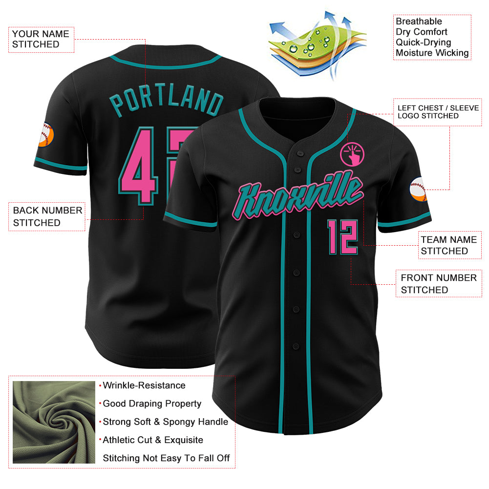 Custom Black Pink-Teal Authentic Baseball Jersey - Image 78