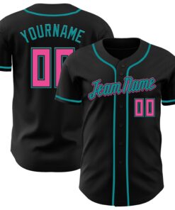 Custom Black Pink-Teal Authentic Baseball Jersey - Style 10