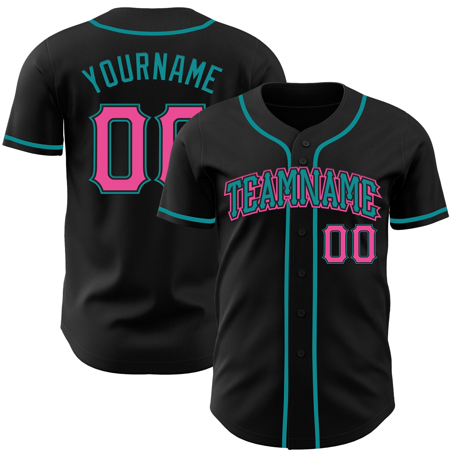 Custom Black Pink-Teal Authentic Baseball Jersey - Style 2