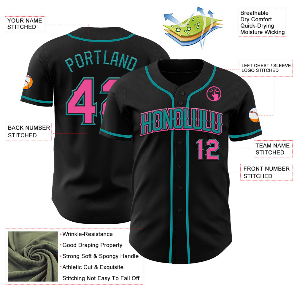 Custom Black Pink-Teal Authentic Baseball Jersey - Image 22