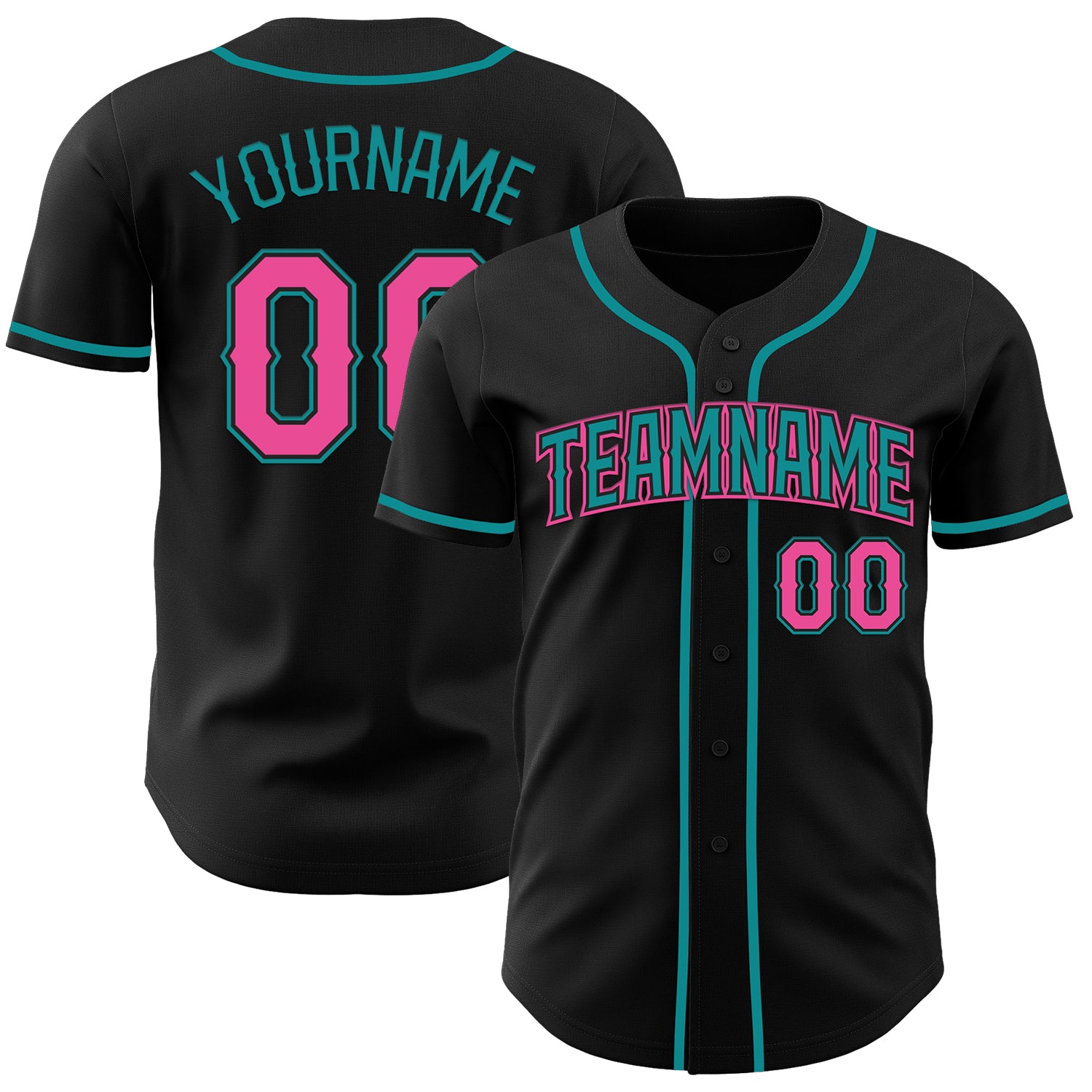 Custom Black Pink-Teal Authentic Baseball Jersey - Style 3