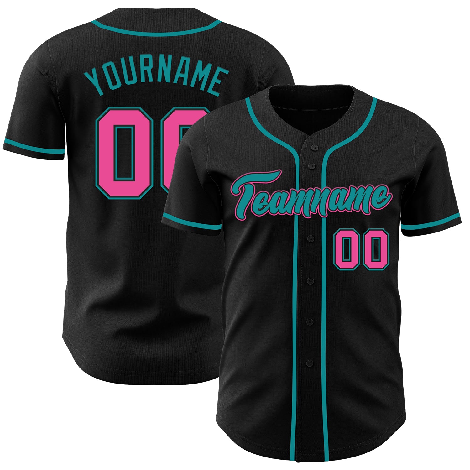 Custom Black Pink-Teal Authentic Baseball Jersey - Style 4