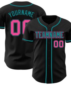 Custom Black Pink-Teal Authentic Baseball Jersey - Style 6