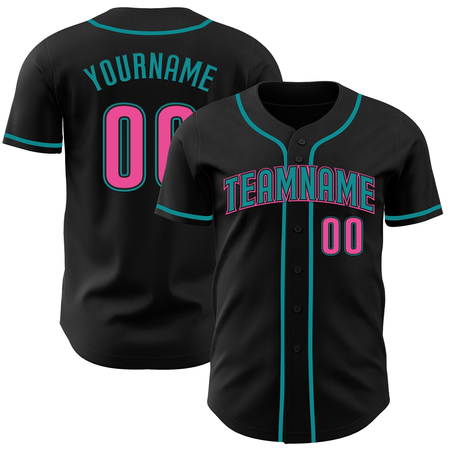 Custom Black Pink-Teal Authentic Baseball Jersey - Style 9