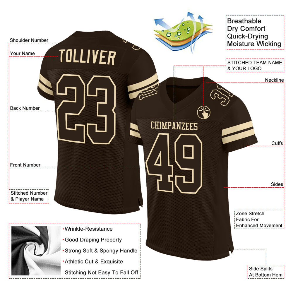 Custom Brown Brown-Cream Mesh Authentic Football Jersey - Image 2