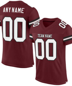 Custom Burgundy White-Black Mesh Authentic Football Jersey