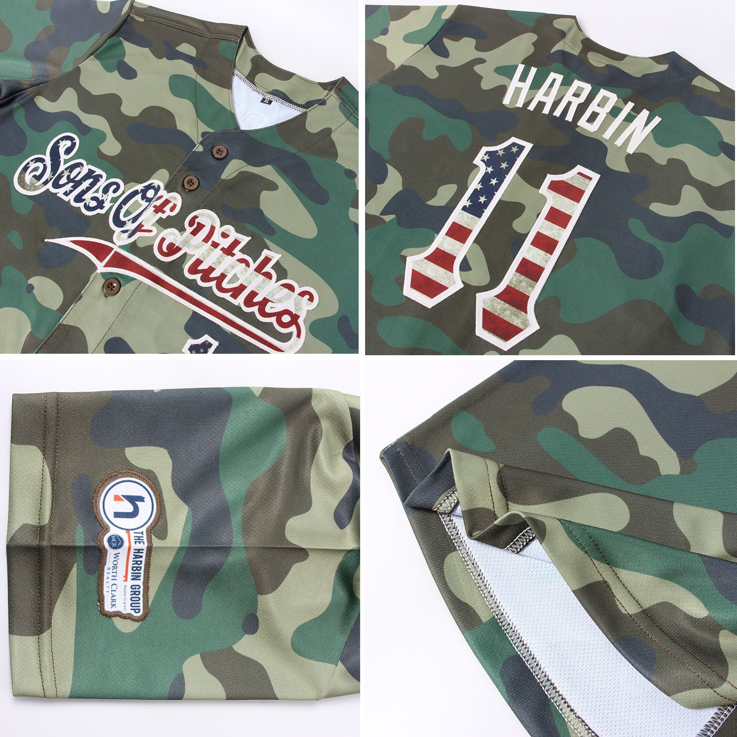 Custom Camo Vintage USA Flag-Cream Authentic Salute To Service Baseball Jersey - Image 2