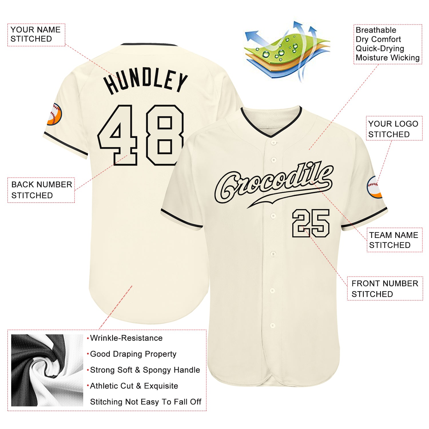 Custom Cream Cream-Black Authentic Baseball Jersey - Image 4