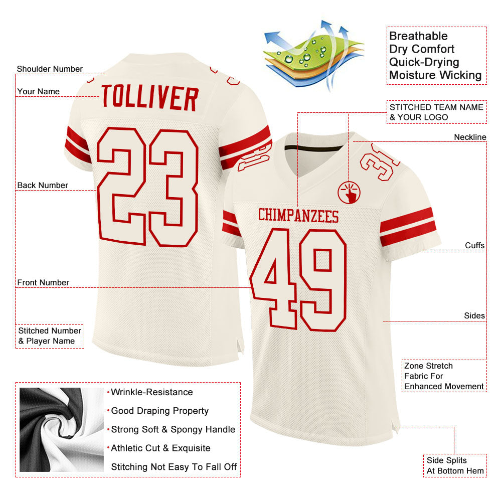 Custom Cream Cream-Red Mesh Authentic Football Jersey - Image 2