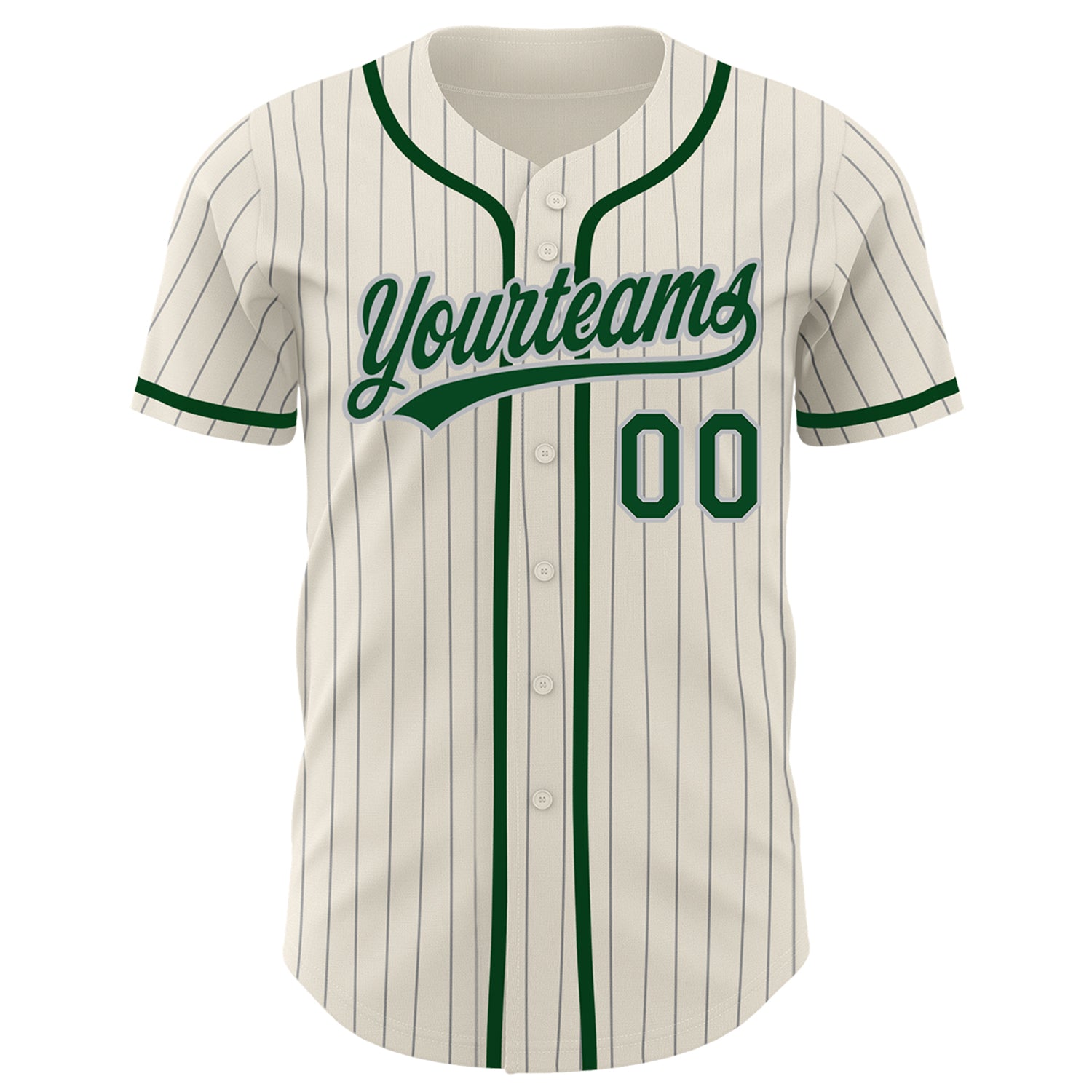 Custom Cream Gray Pinstripe Green Authentic Baseball Jersey - Image 2