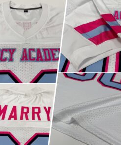 Alternative view of Custom White Light Blue-Pink Mesh Authentic Football Jersey