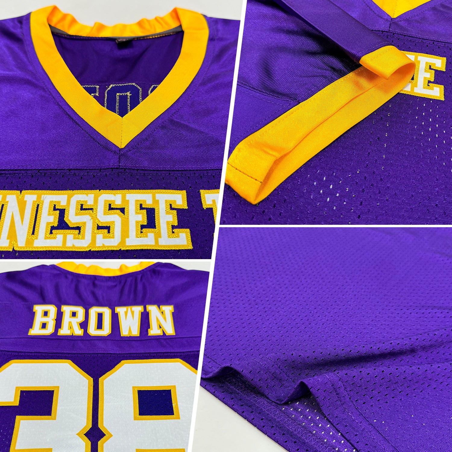 Custom Purple White-Gold Mesh Authentic Football Jersey - Image 2