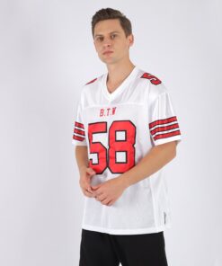 Alternative view of Custom White Red-Black Mesh Authentic Football Jersey