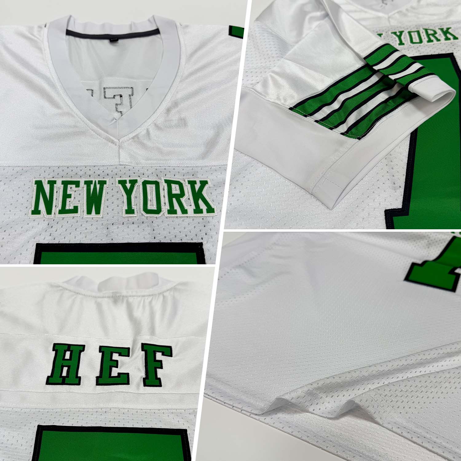 Custom White Grass Green-Black Mesh Authentic Football Jersey - Image 2