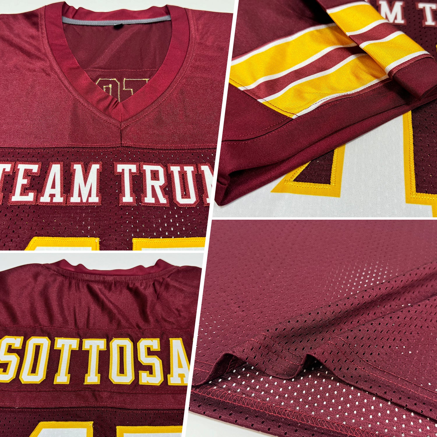 Custom Burgundy White-Gold Mesh Authentic Football Jersey - Image 2