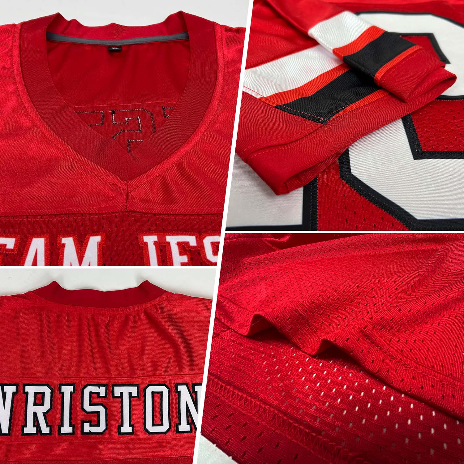 Custom Red White-Black Mesh Authentic Football Jersey - Image 2