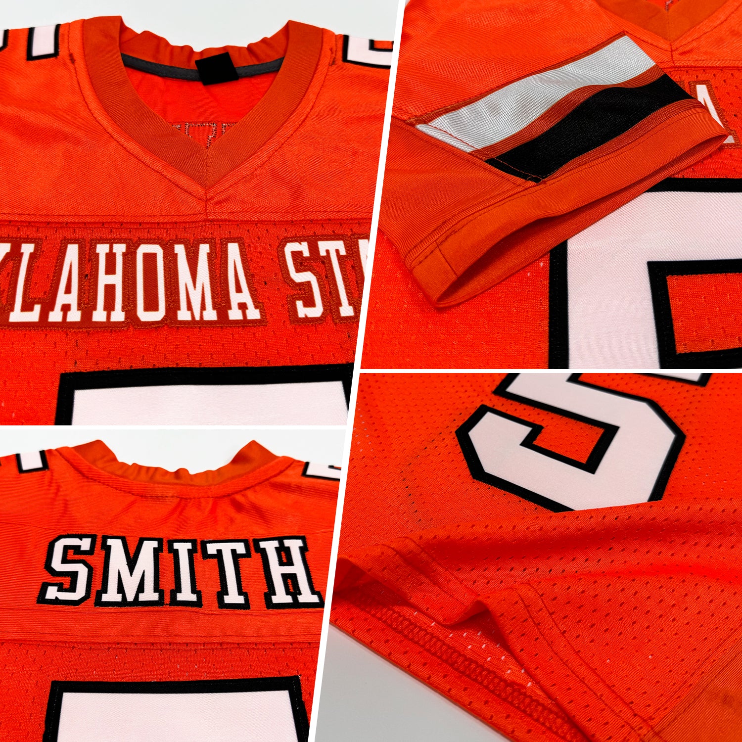 Custom Orange White-Black Mesh Authentic Football Jersey - Image 2