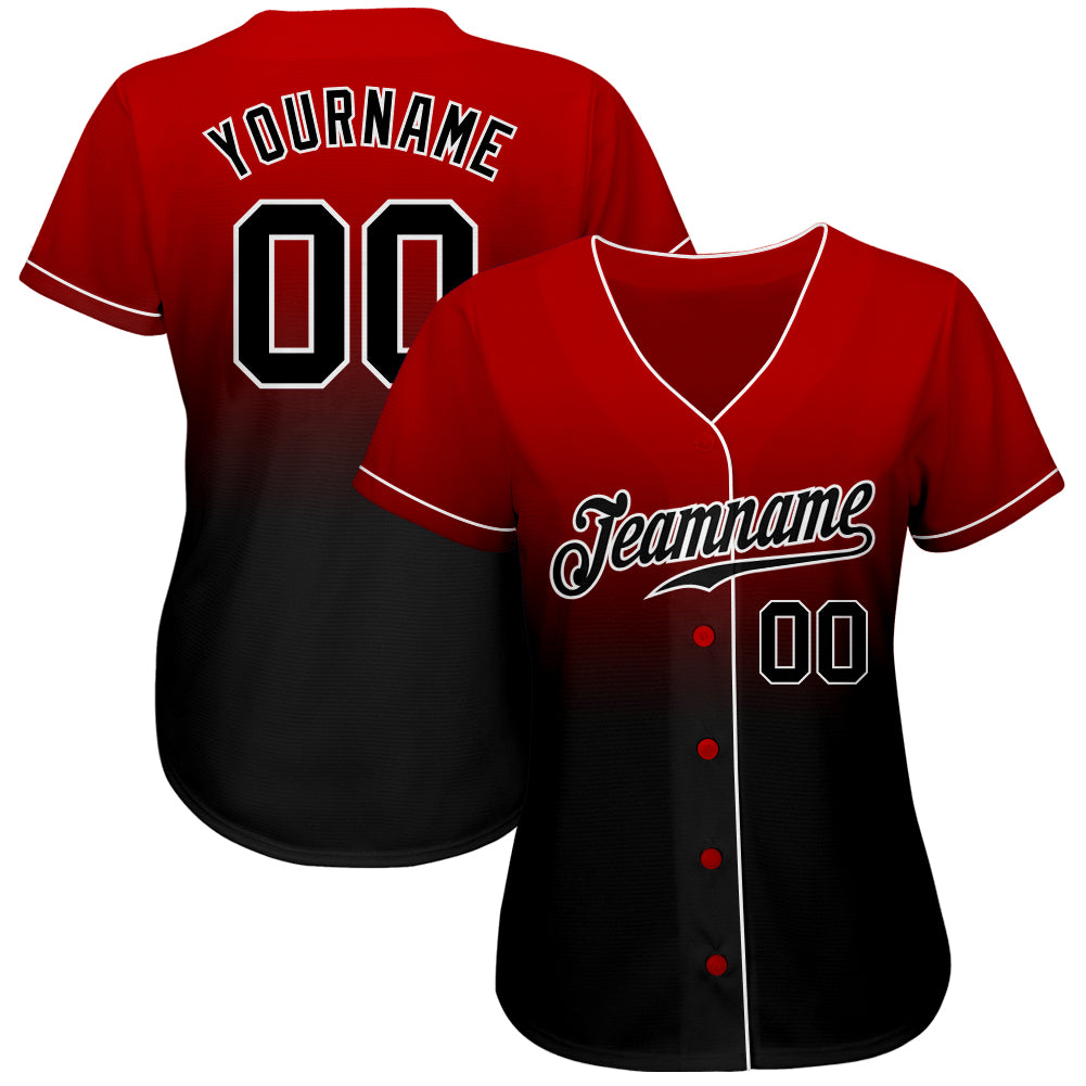 Custom Red Black-White Authentic Fade Fashion Baseball Jersey - Image 2