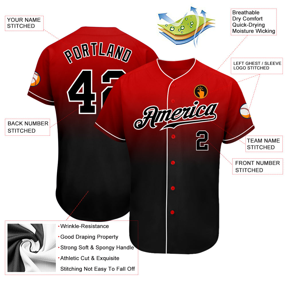 Custom Red Black-White Authentic Fade Fashion Baseball Jersey - Image 3