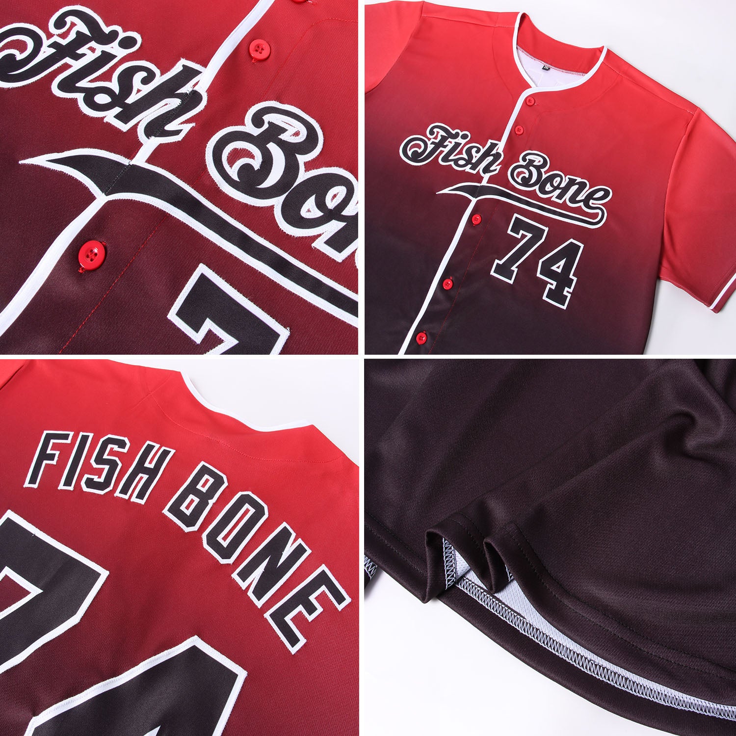 Custom Red Black-White Authentic Fade Fashion Baseball Jersey - Image 6