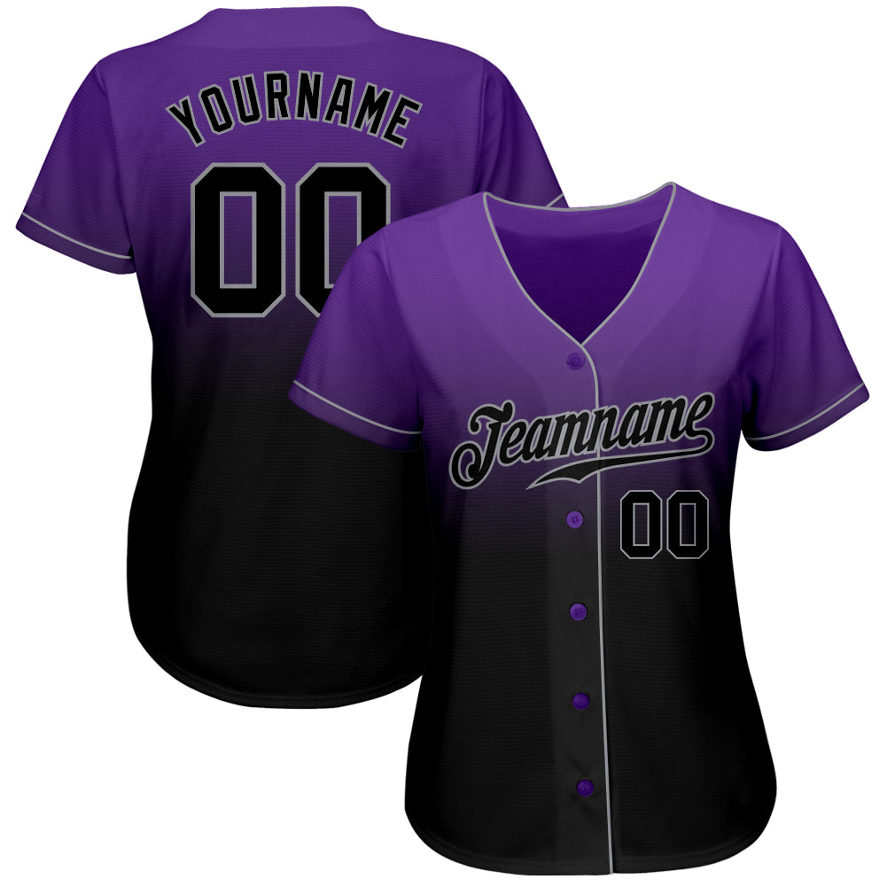 Custom Purple Black-Gray Authentic Fade Fashion Baseball Jersey - Image 2