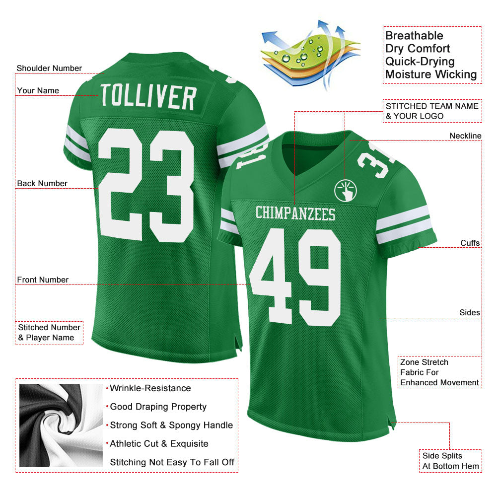 Custom Grass Green White Mesh Authentic Football Jersey - Image 2