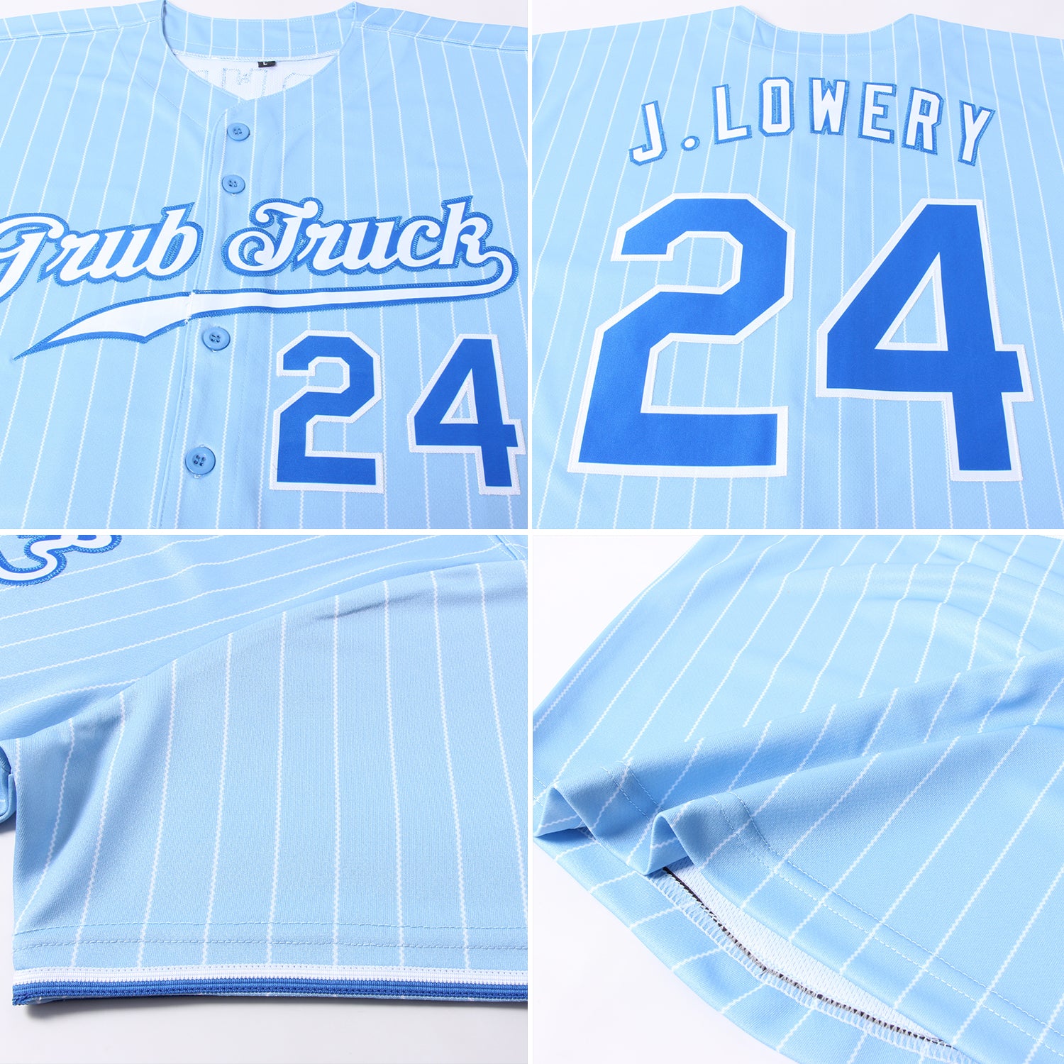 Custom Light Blue White Pinstripe Royal-White Authentic Baseball Jersey - Image 6