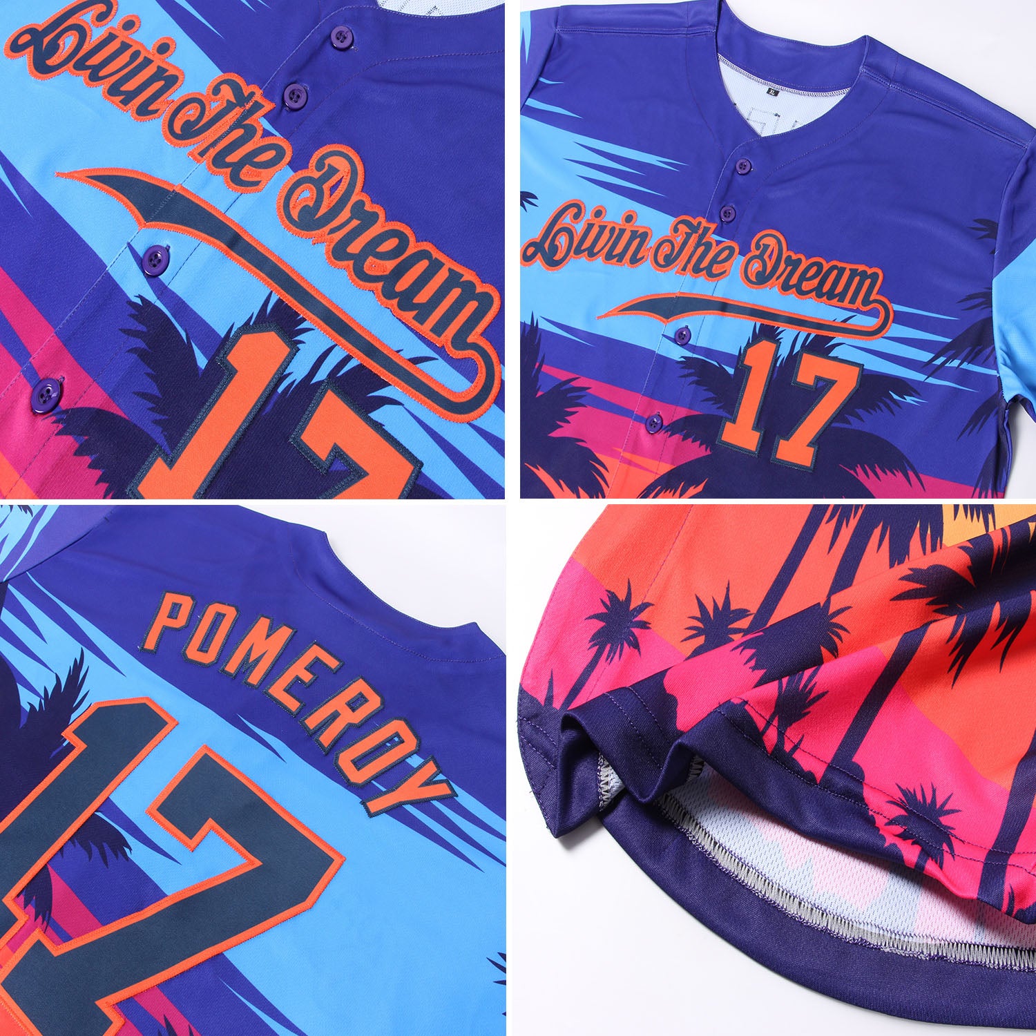 Custom Royal Navy-Orange 3D Pattern Design Palm Trees Authentic Baseball Jersey - Image 6