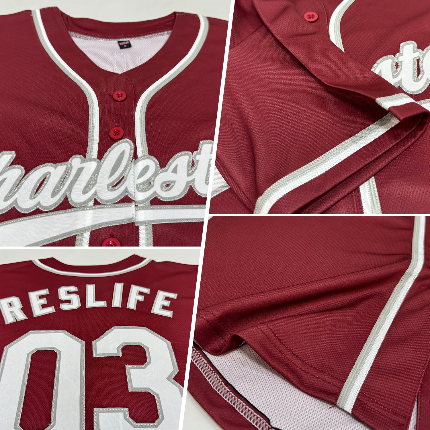 Custom Burgundy White-Gray Authentic Baseball Jersey - Image 2