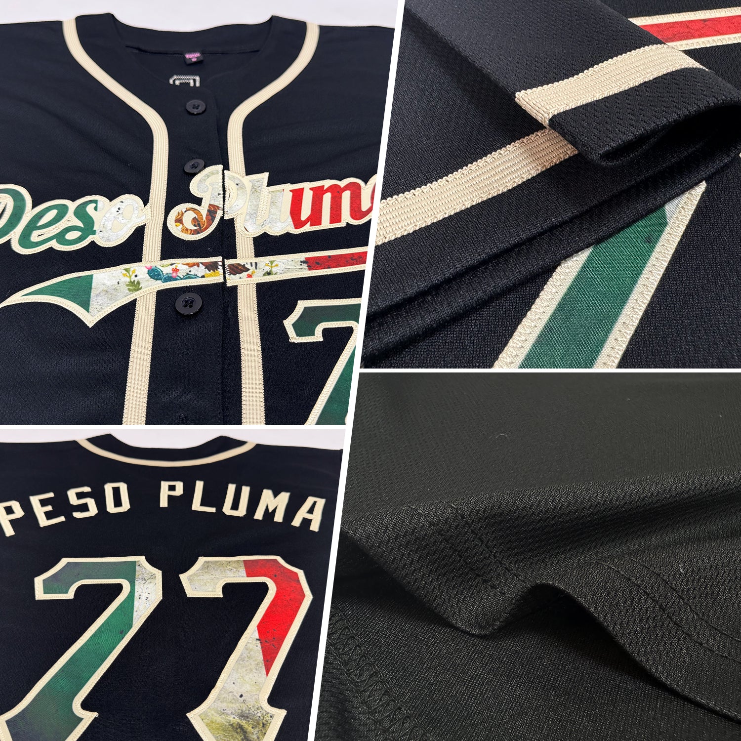 Custom Black Vintage Mexican Flag-City Cream Authentic Baseball Jersey - Image 2