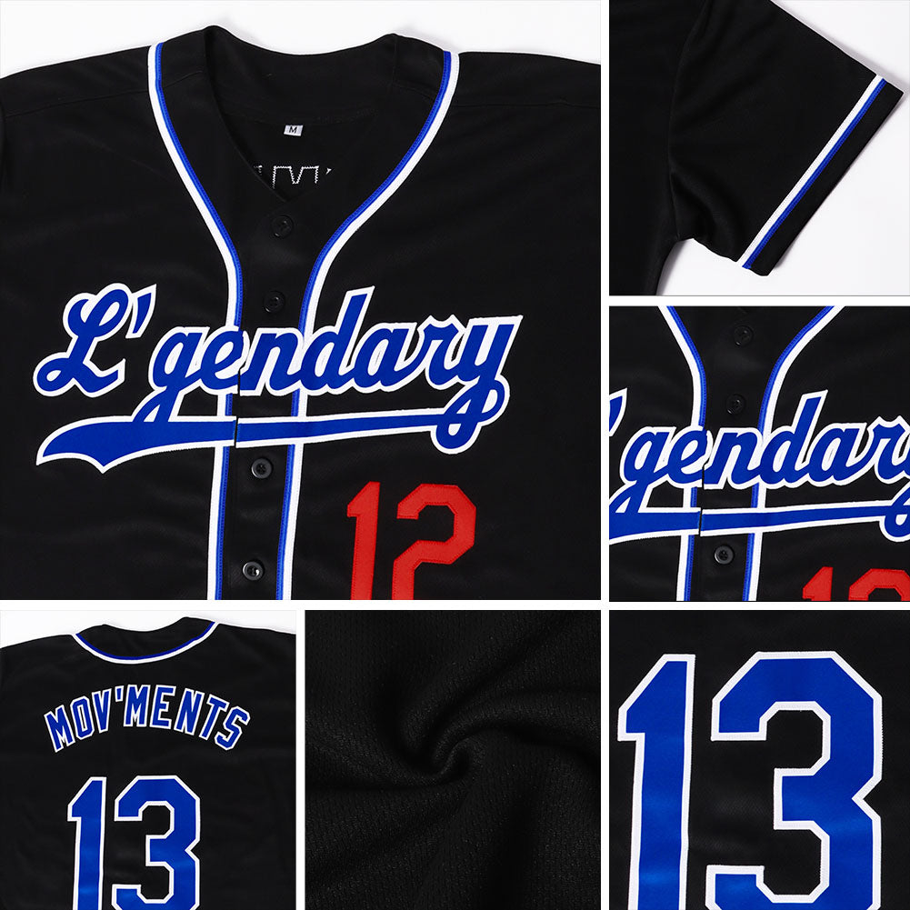 Custom Black Royal-Red Authentic Baseball Jersey - Image 6