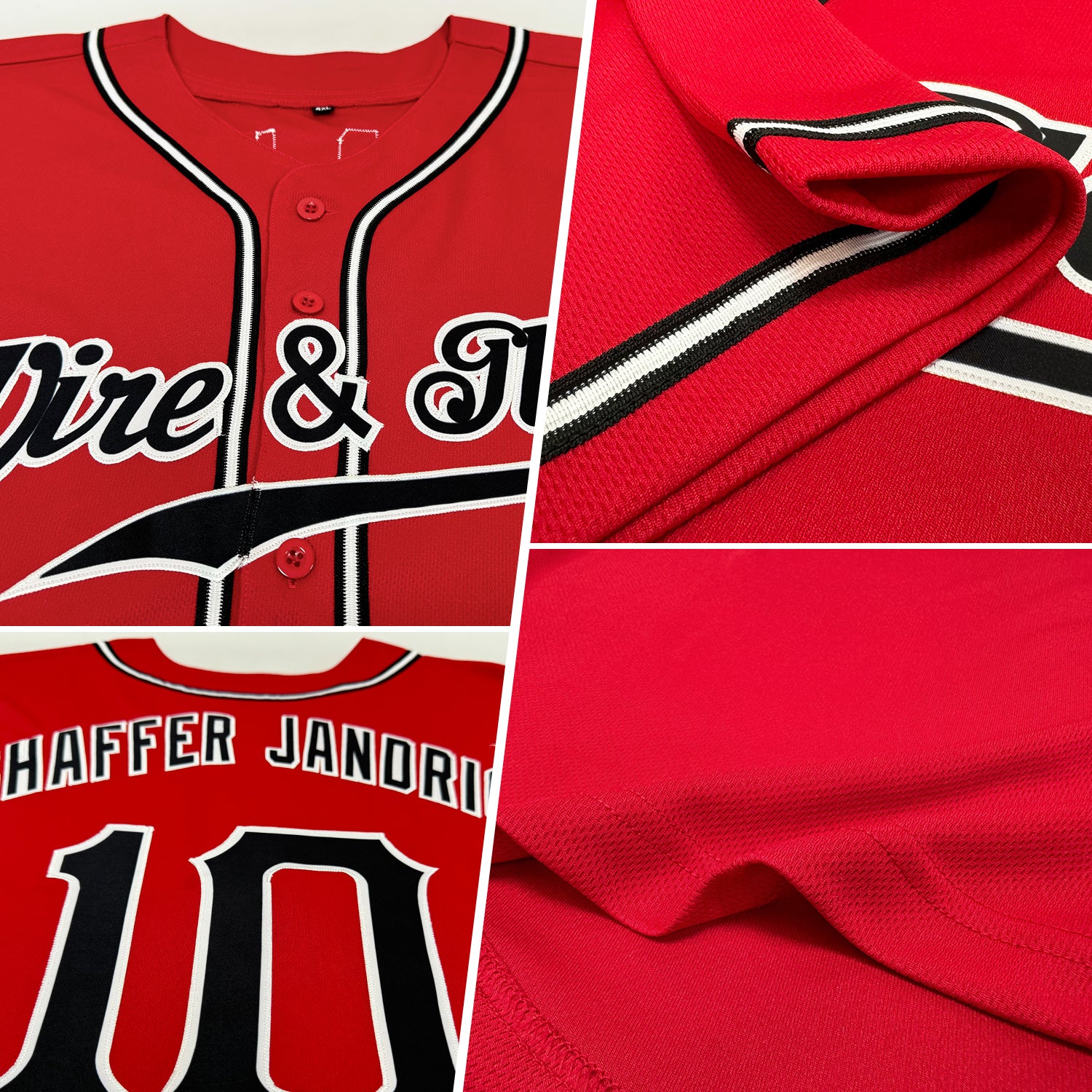 Custom Red Black-White Authentic Baseball Jersey - Image 2