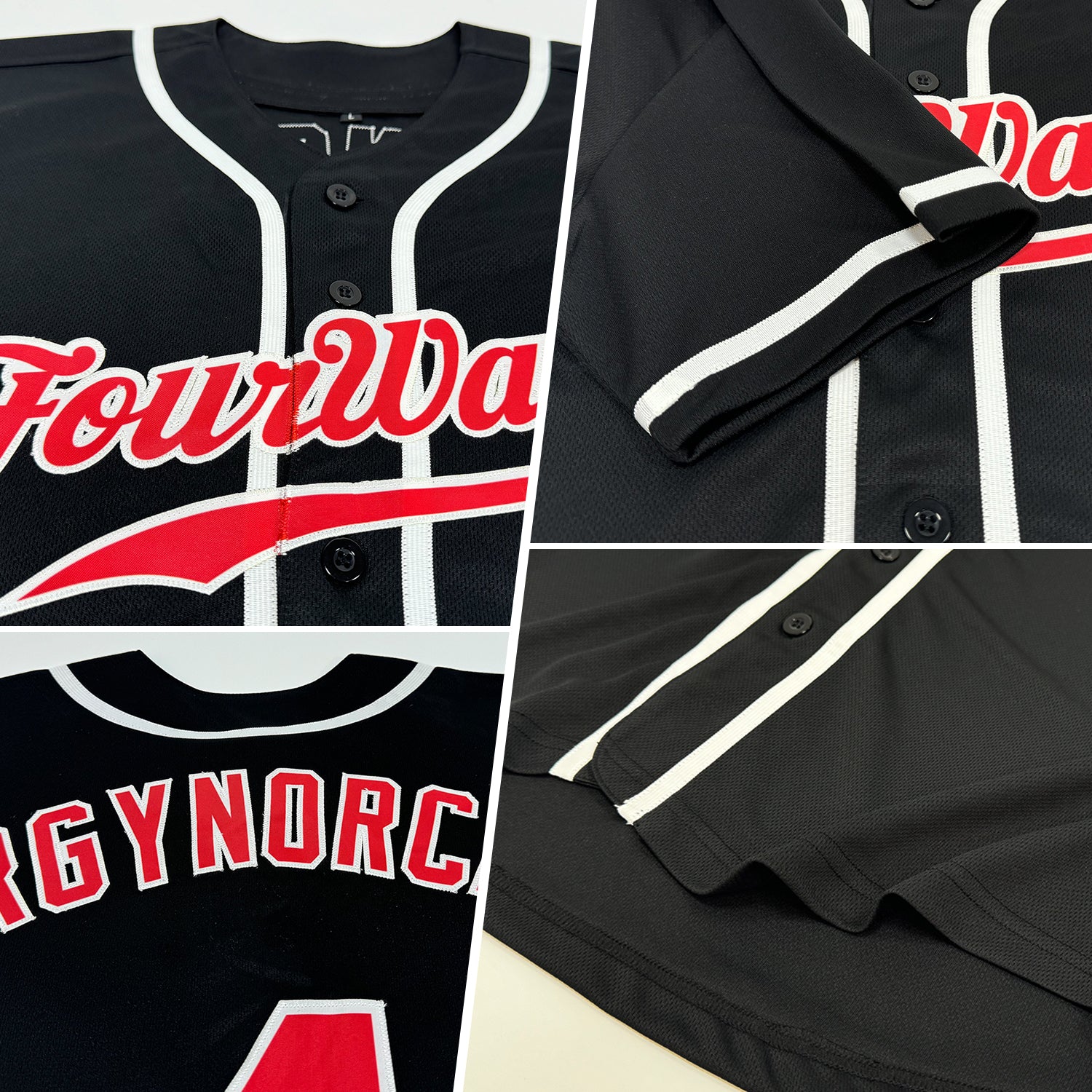 Custom Black Red-White Authentic Baseball Jersey - Image 2